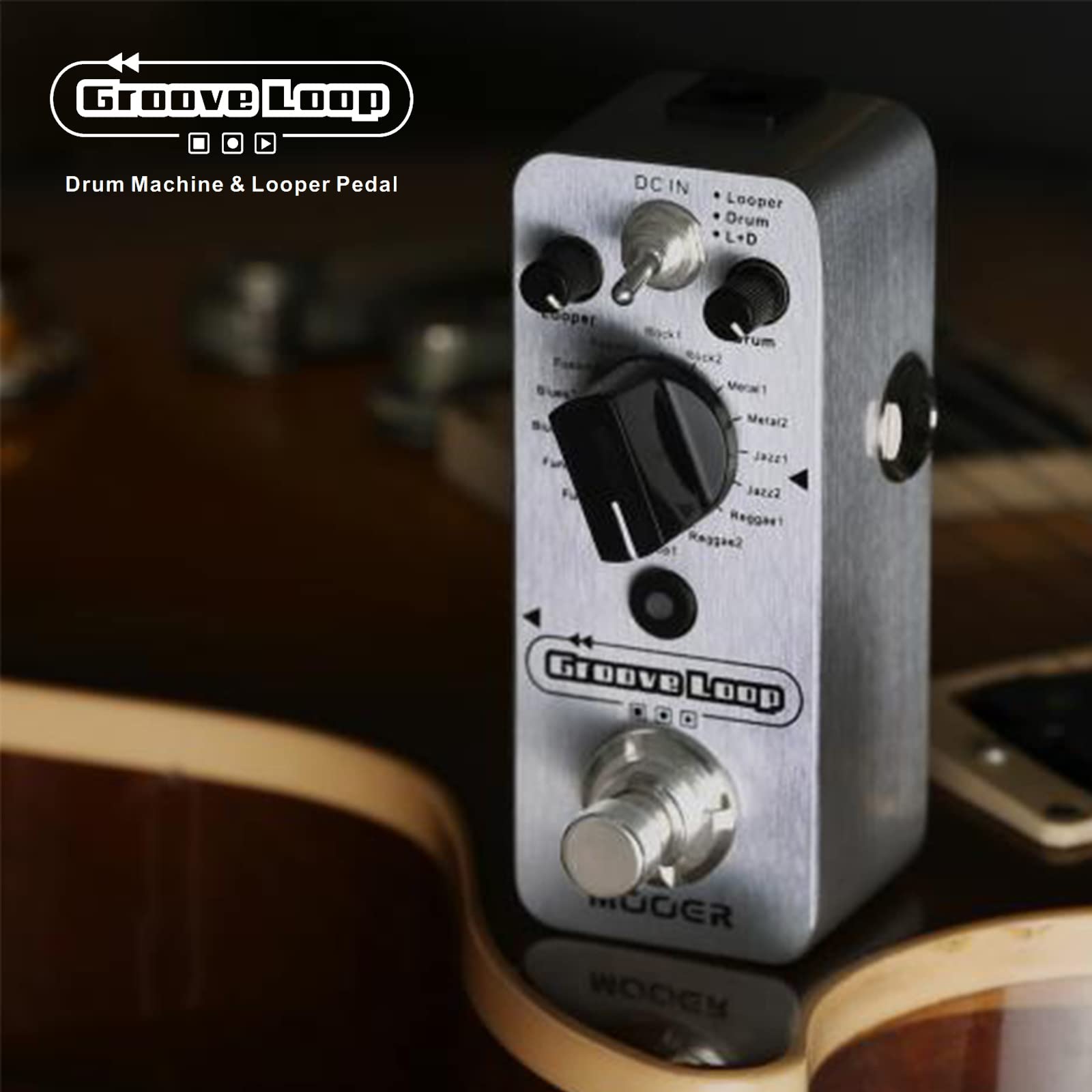 MOOER Groove Loop Drum Machine with 20 minutes Looper, 16 different Drum Grooves, 3 Modes, Tap Tempo to Loop, Record, Practice w